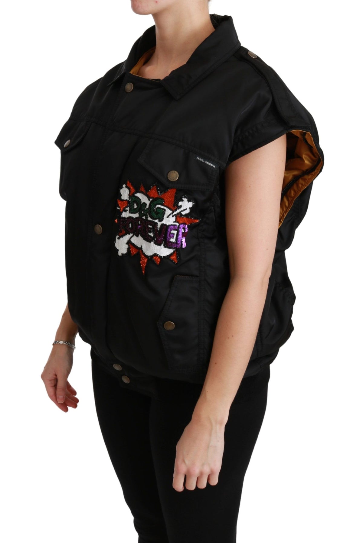 Dolce &amp; Gabbana Elegantti musta bomber-takki irrotettavalla reunuksella