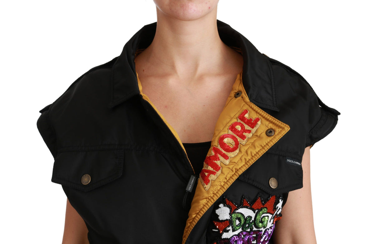 Dolce &amp; Gabbana Elegantti musta bomber-takki irrotettavalla reunuksella