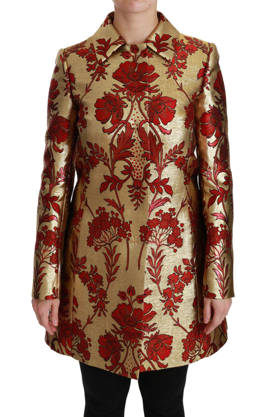 Dolce & Gabbana Eleganter Trenchcoat aus Brokat mit Blumenmuster in Gold