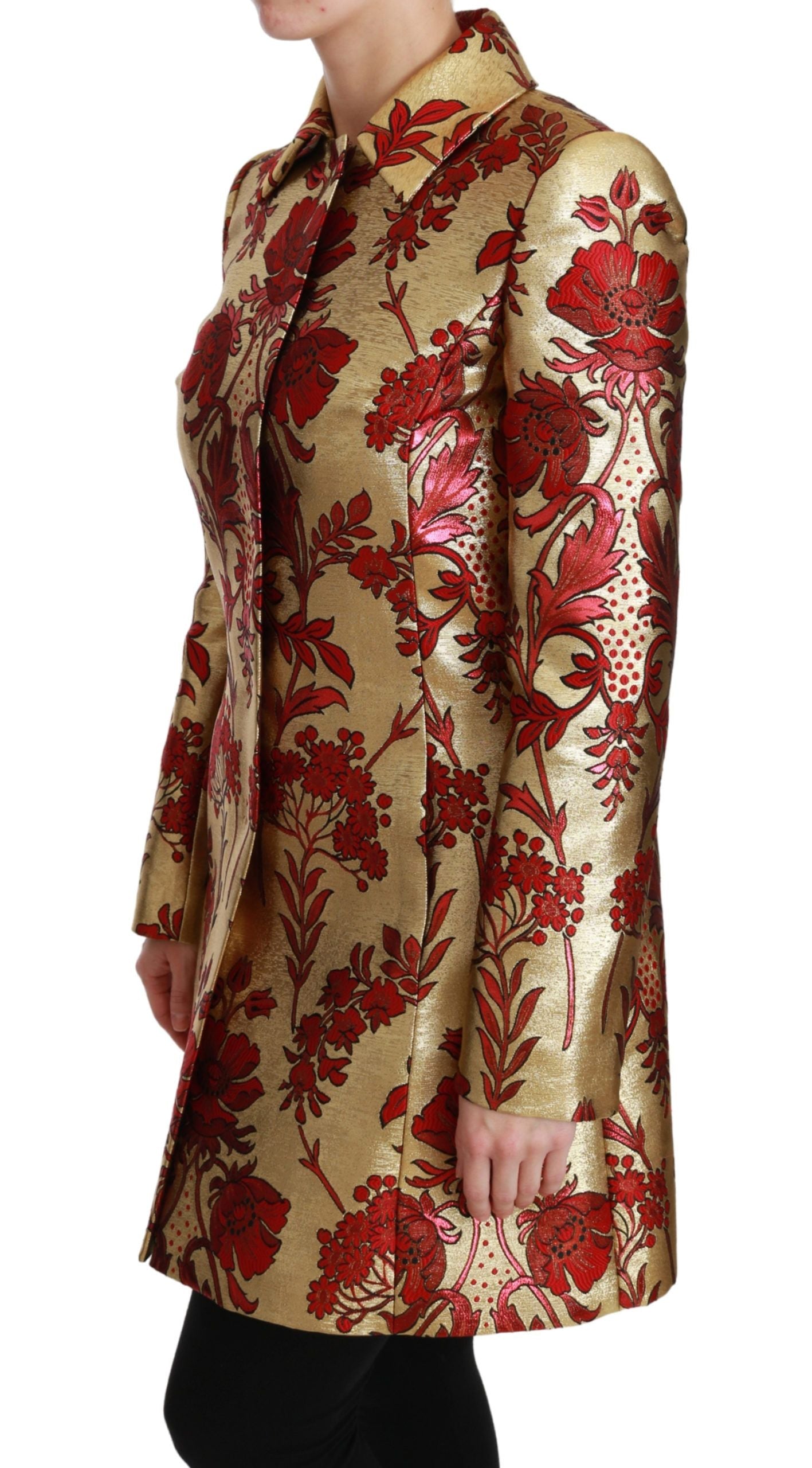 Dolce &amp; Gabbana Elegant trench coat in brocade with floral pattern in gold