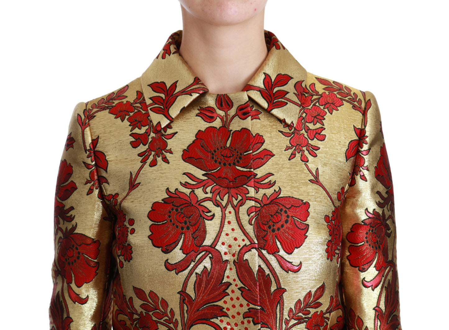 Dolce &amp; Gabbana Elegant trench coat in brocade with floral pattern in gold