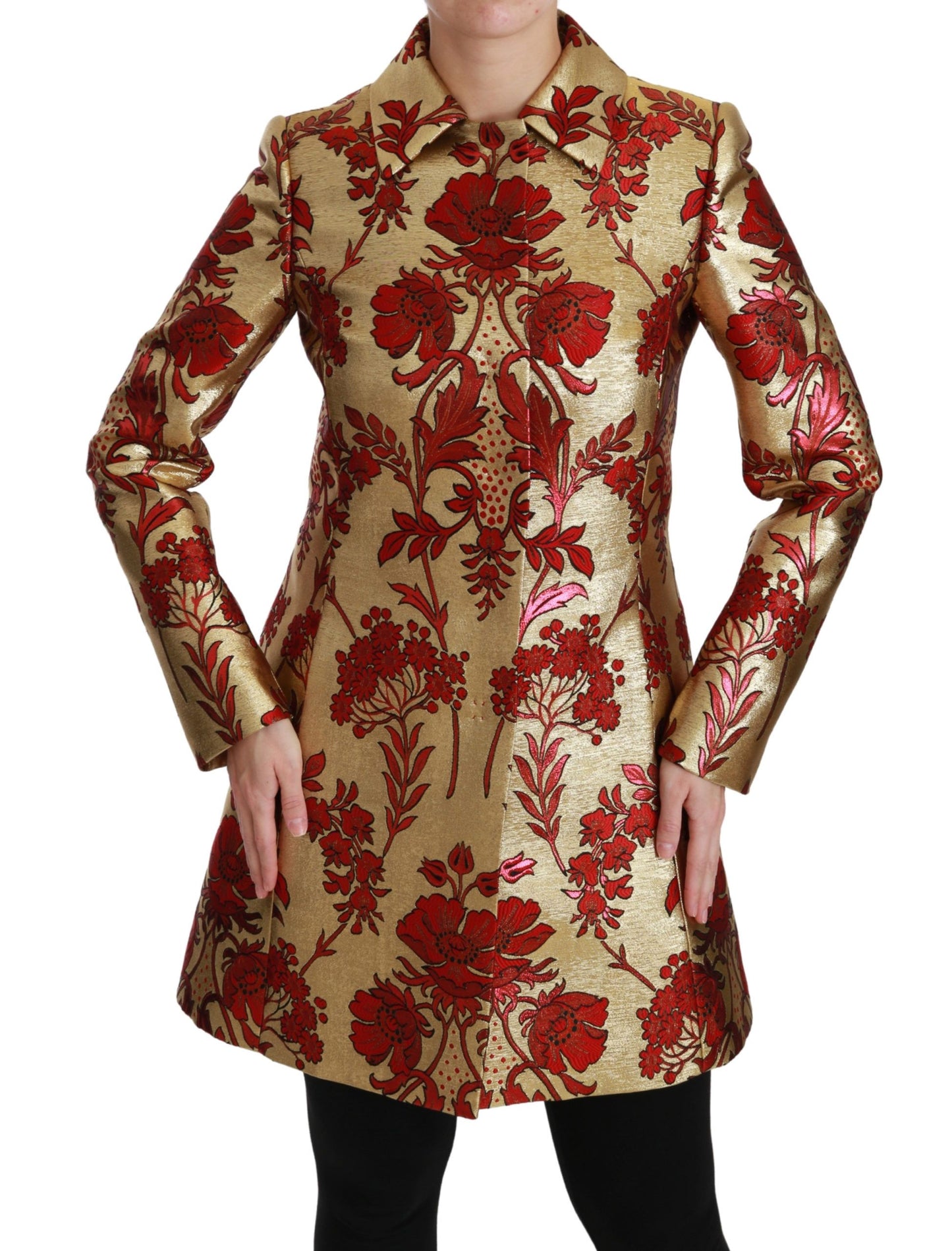 Dolce &amp; Gabbana Elegant trench coat in brocade with floral pattern in gold