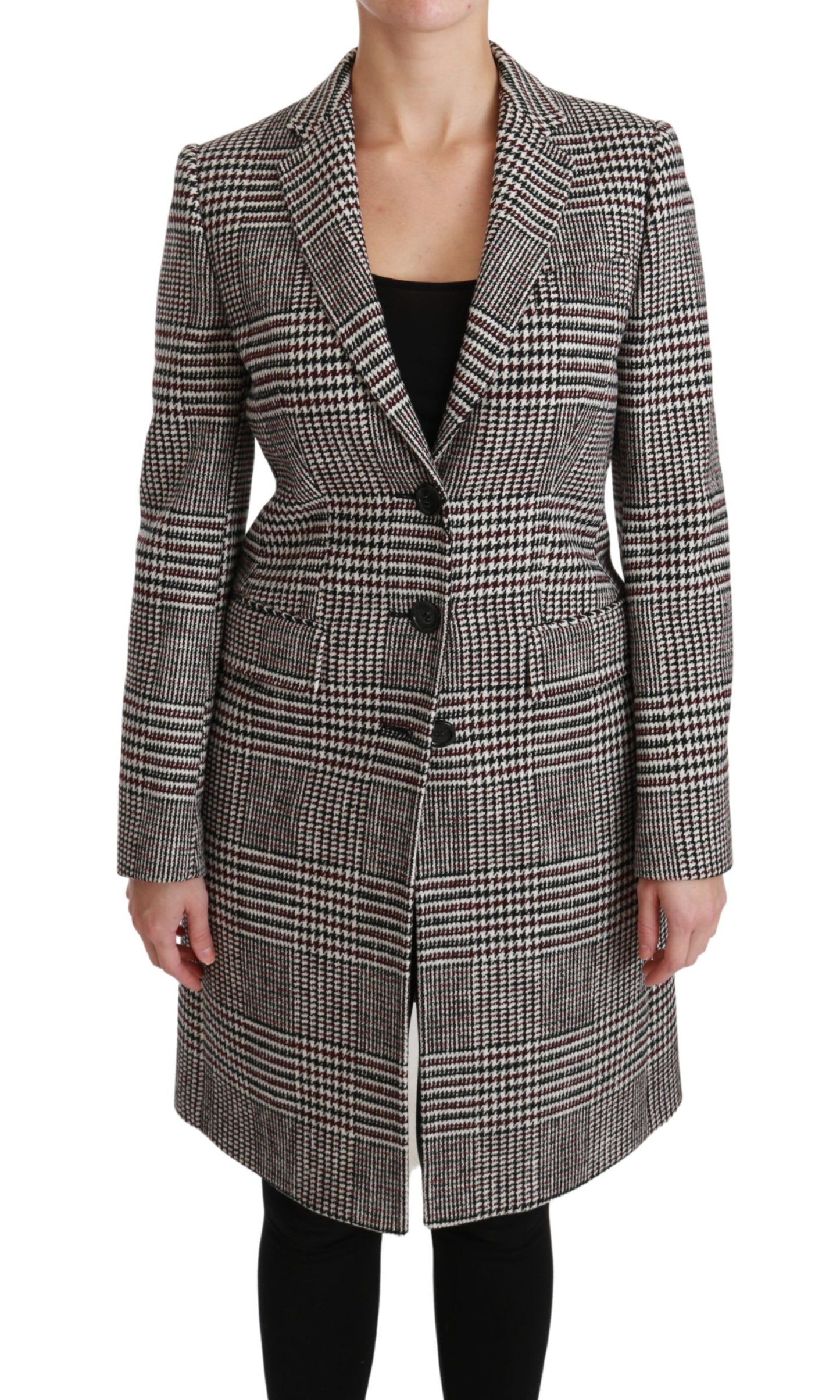 Dolce &amp; Gabbana Elegant multicolored checked knee-length jacket coat