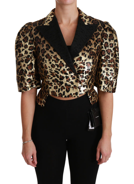 Dolce & Gabbana Gold Leopard Print Kurzarm Blazer