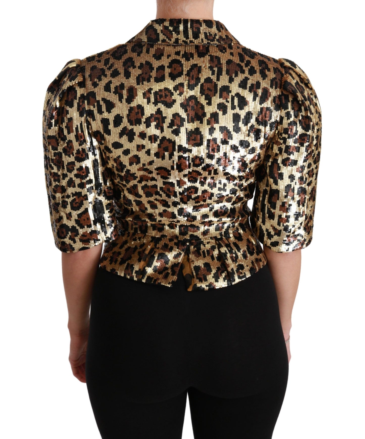 Dolce &amp; Gabbana Gold Leopard Print Short Sleeve Blazer