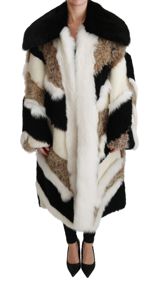 Dolce &amp; Gabbana Elegant Multicolor Shearling Cape Coat