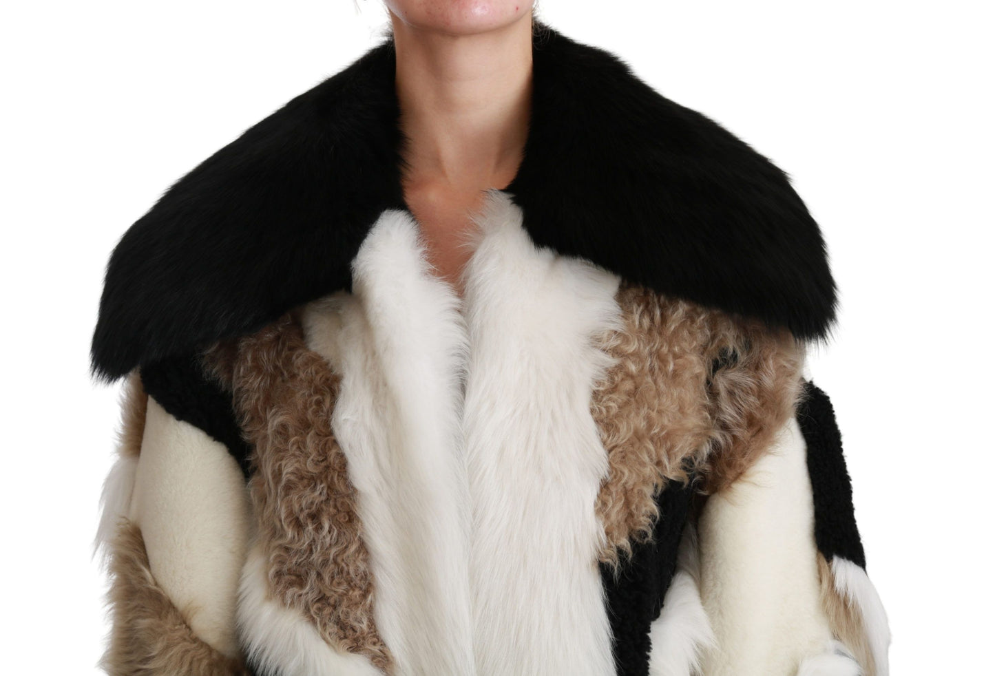 Dolce &amp; Gabbana Elegant Multicolor Shearling Cape Coat