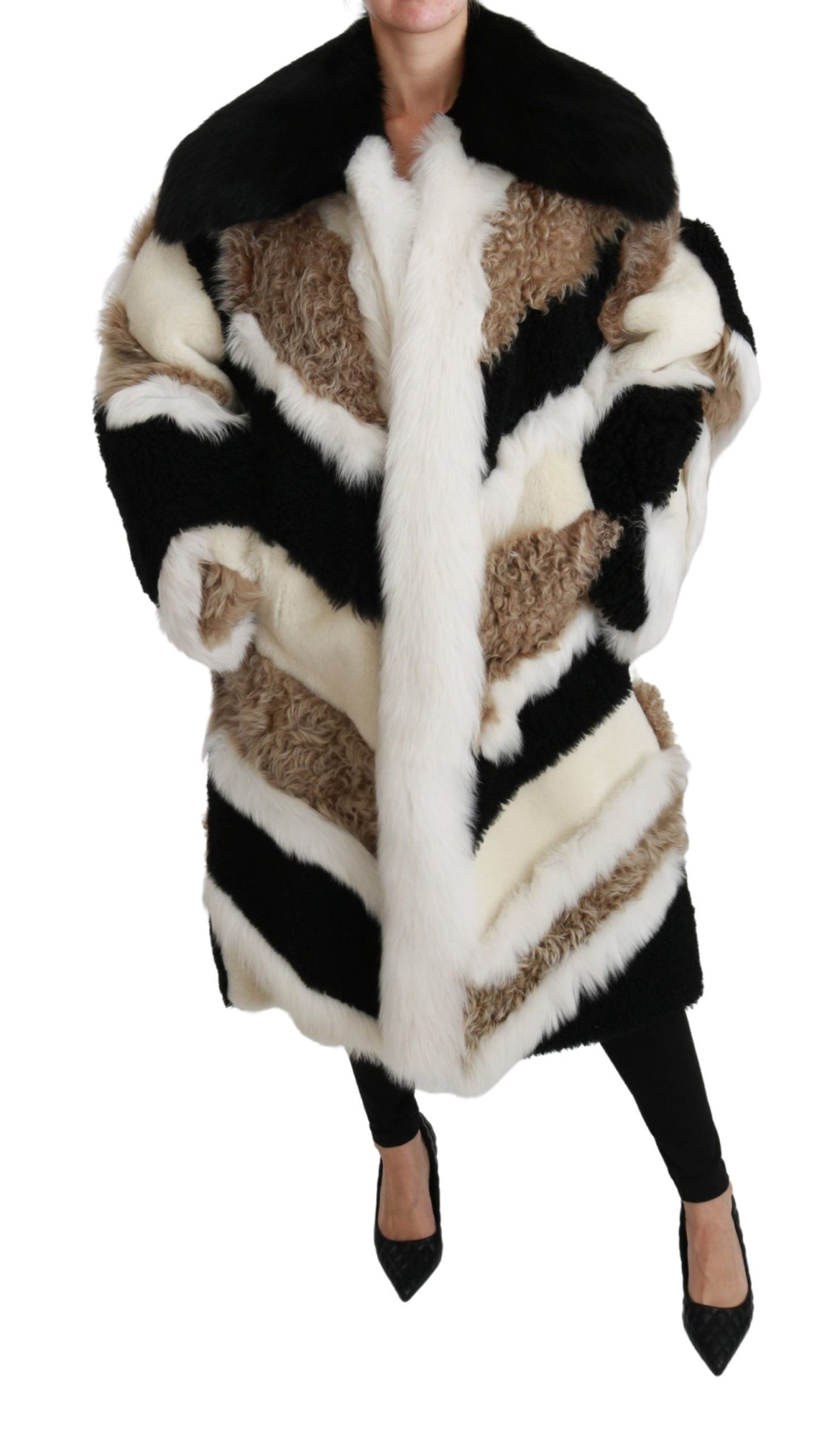 Dolce &amp; Gabbana Elegant Multicolor Shearling Cape Coat