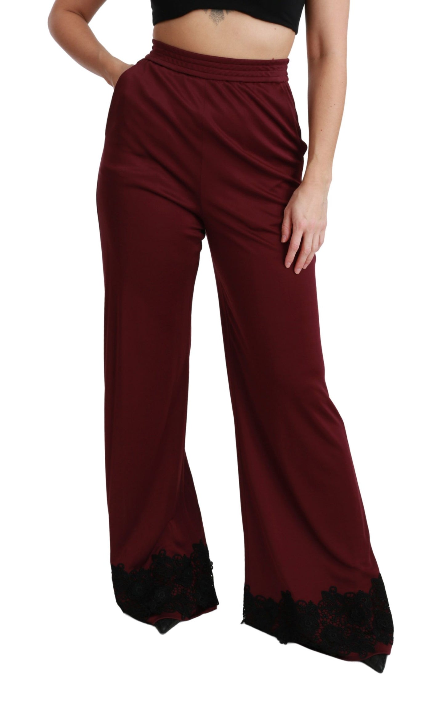 Dolce &amp; Gabbana Elegant maroon high waist wide leg trousers