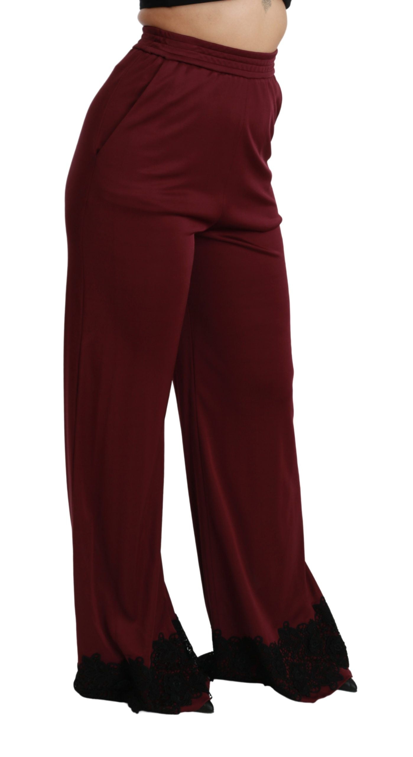 Dolce &amp; Gabbana Elegant maroon high waist wide leg trousers