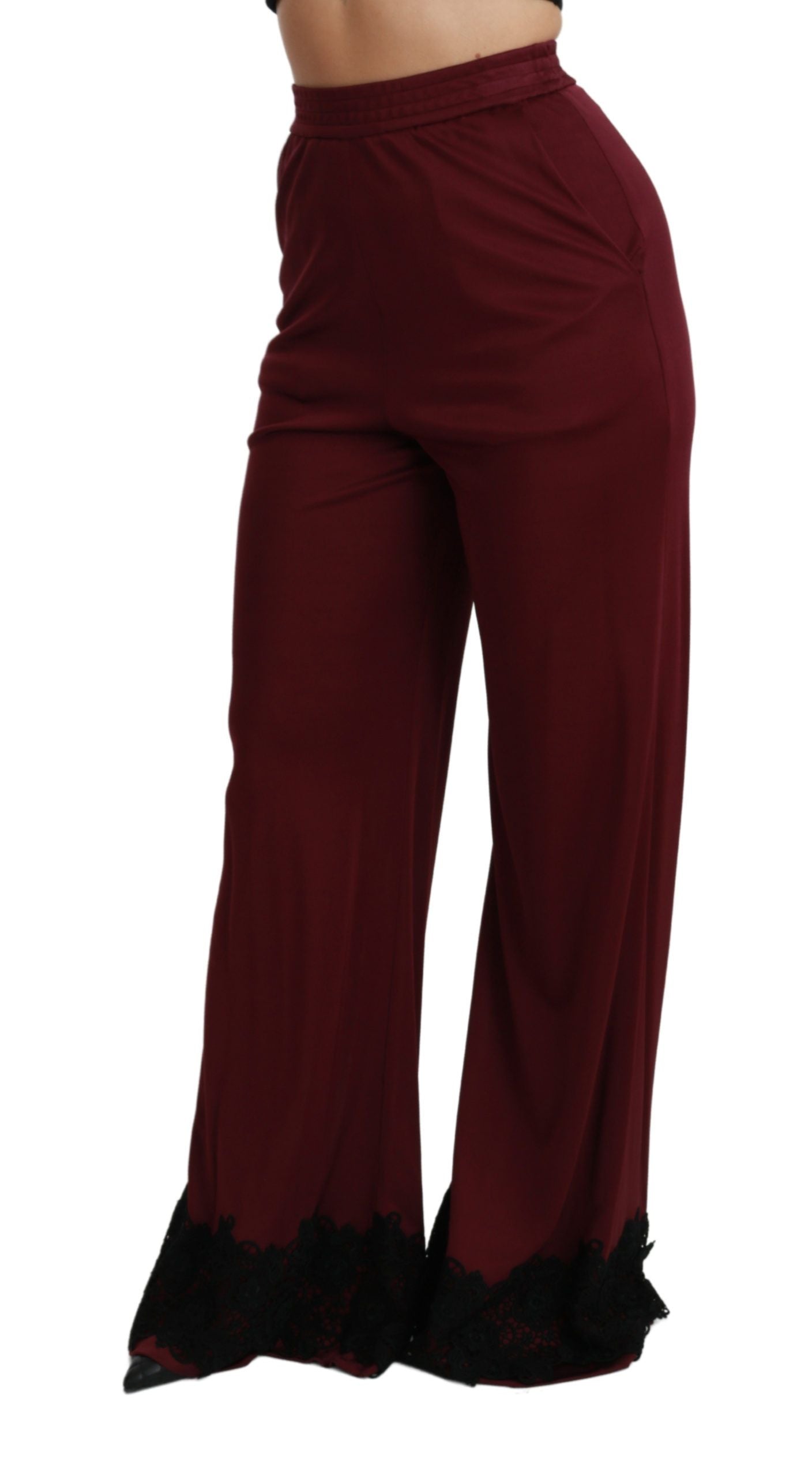 Dolce &amp; Gabbana Elegant maroon high waist wide leg trousers