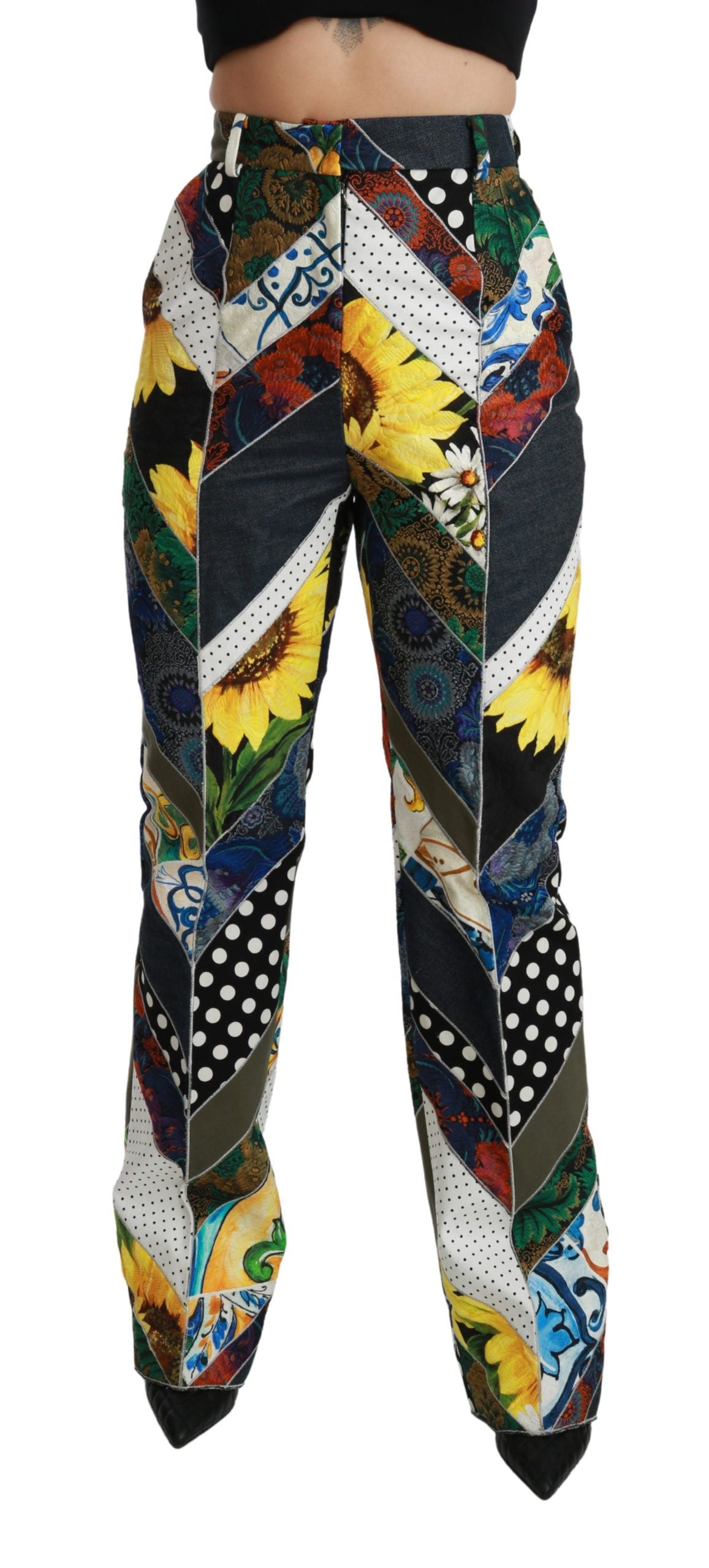 Dolce &amp; Gabbana Elegant High Waist Multicolor Straight Pants