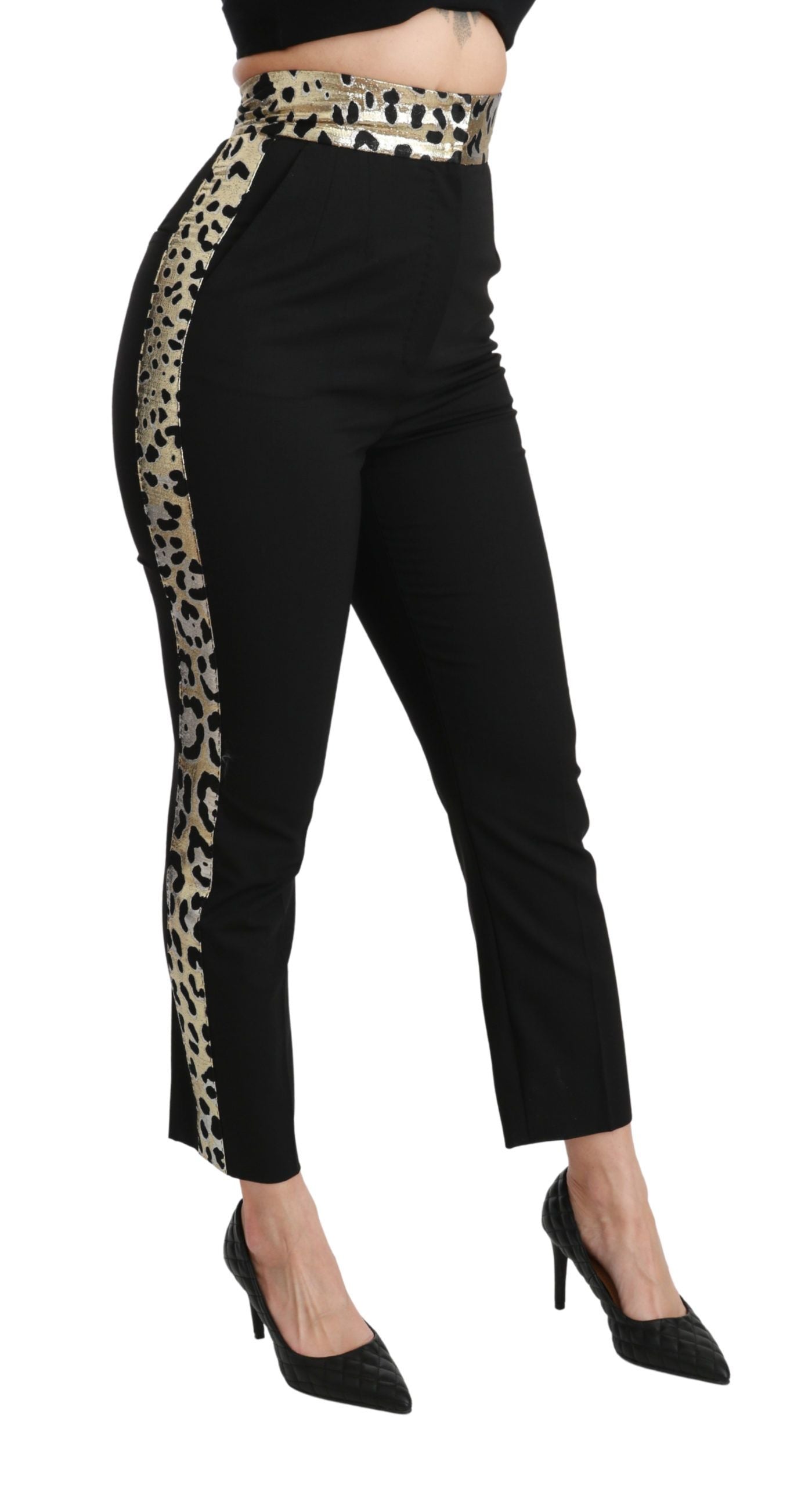 Dolce &amp; Gabbana Gold Leopard Jacquard High Waist Pants