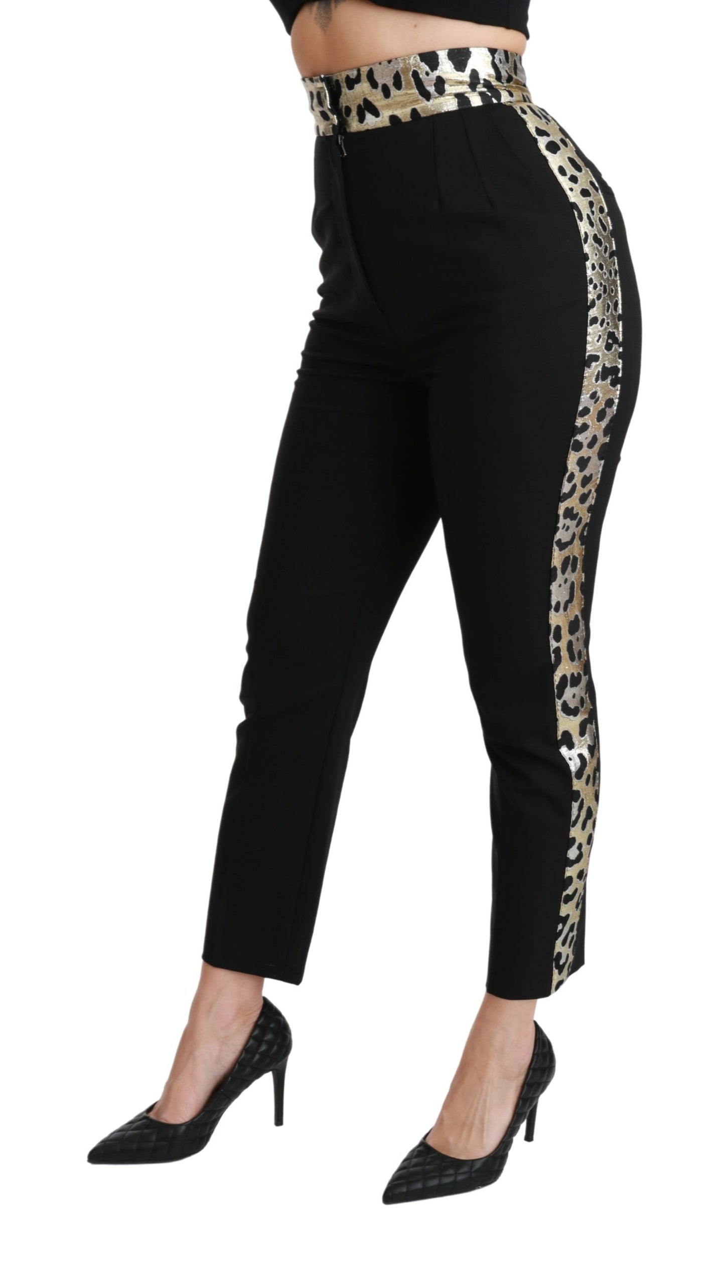 Dolce &amp; Gabbana Gold Leopard Jacquard High Waist Pants