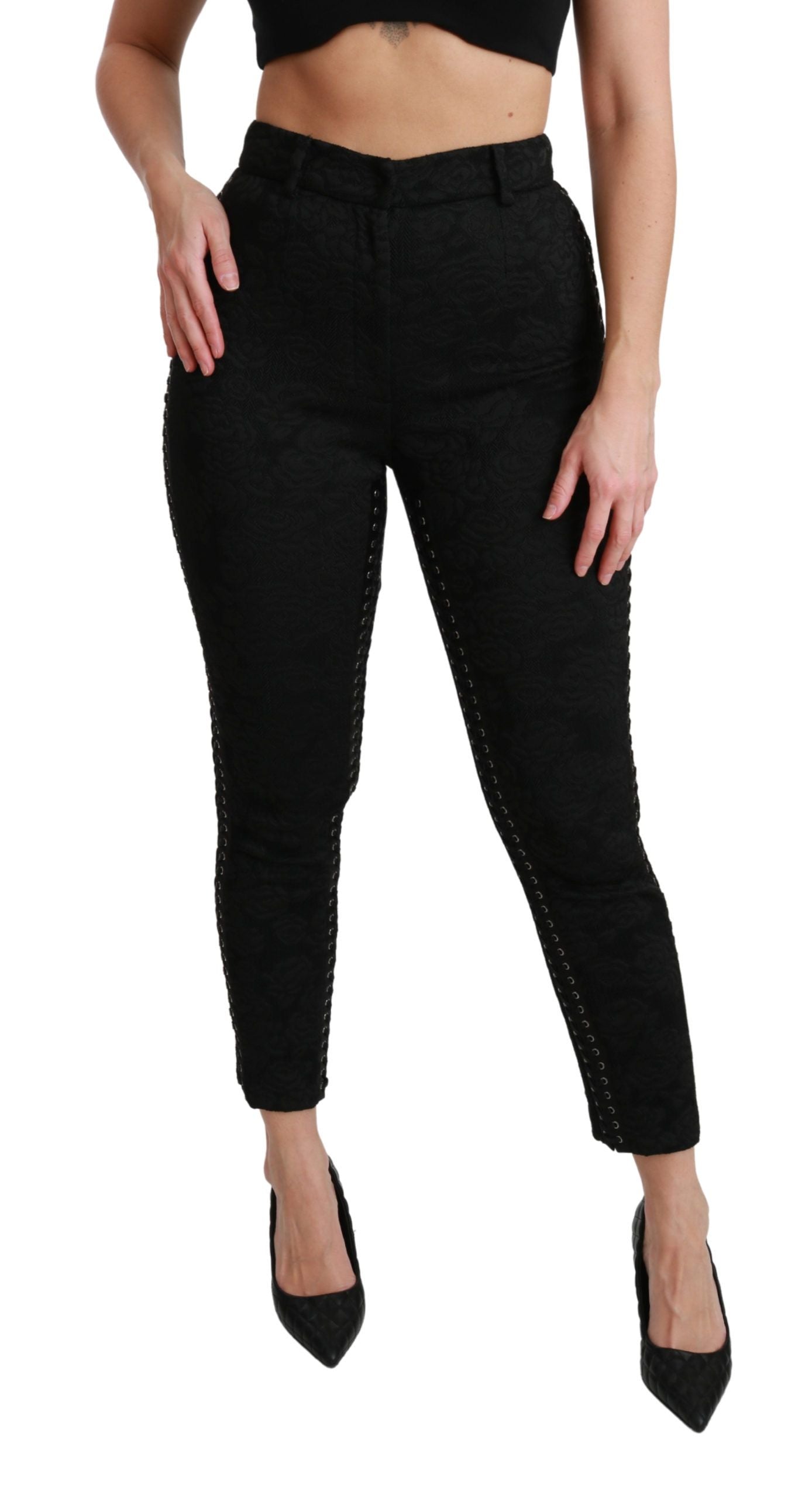 Dolce &amp; Gabbana Elegant high-waisted skinny pants in black brocade