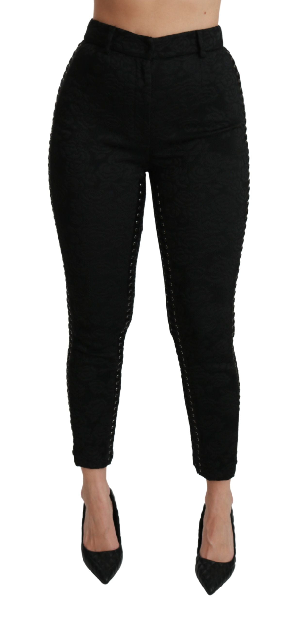 Dolce &amp; Gabbana Elegant high-waisted skinny pants in black brocade