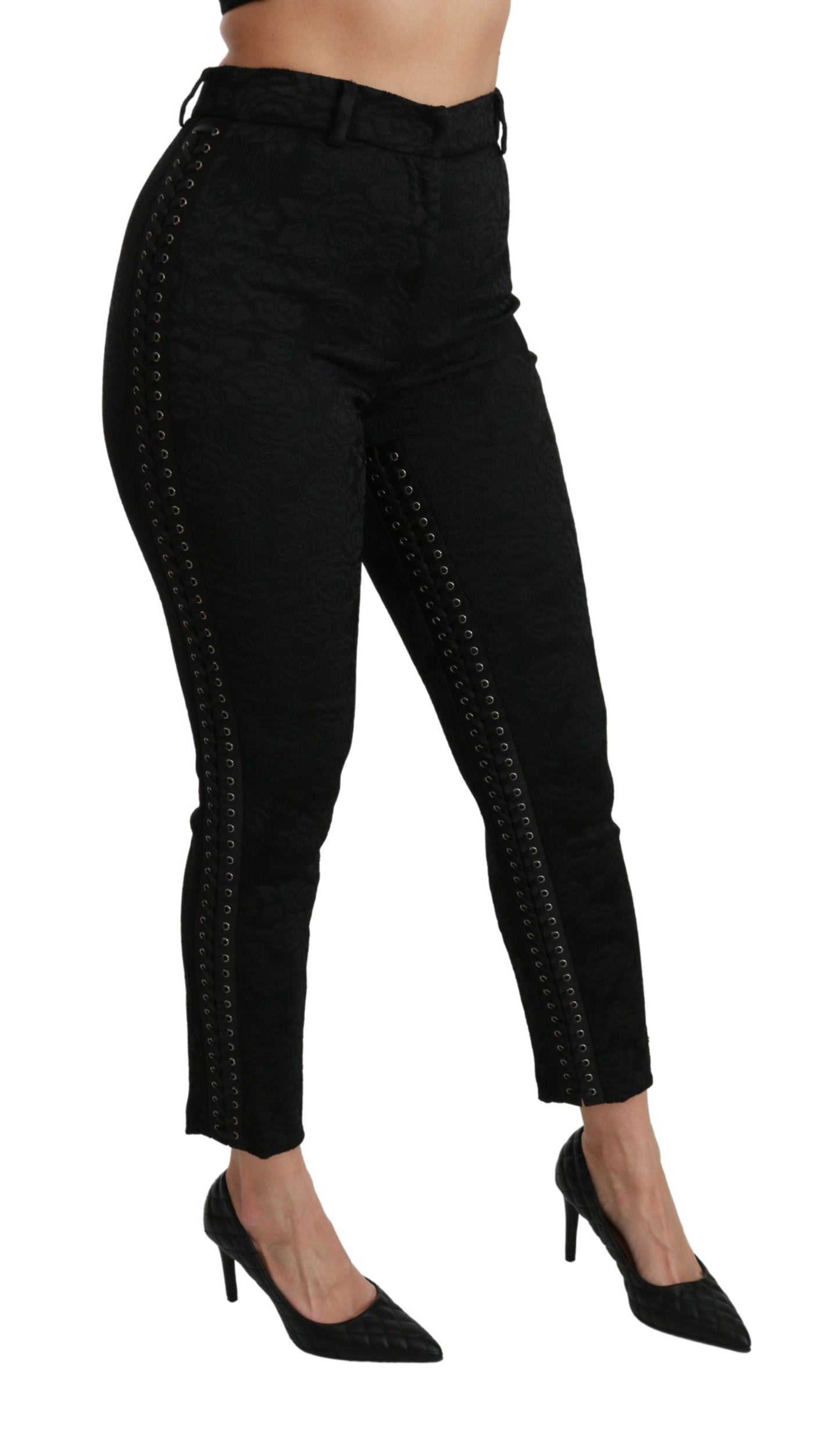 Dolce &amp; Gabbana Elegant high-waisted skinny pants in black brocade