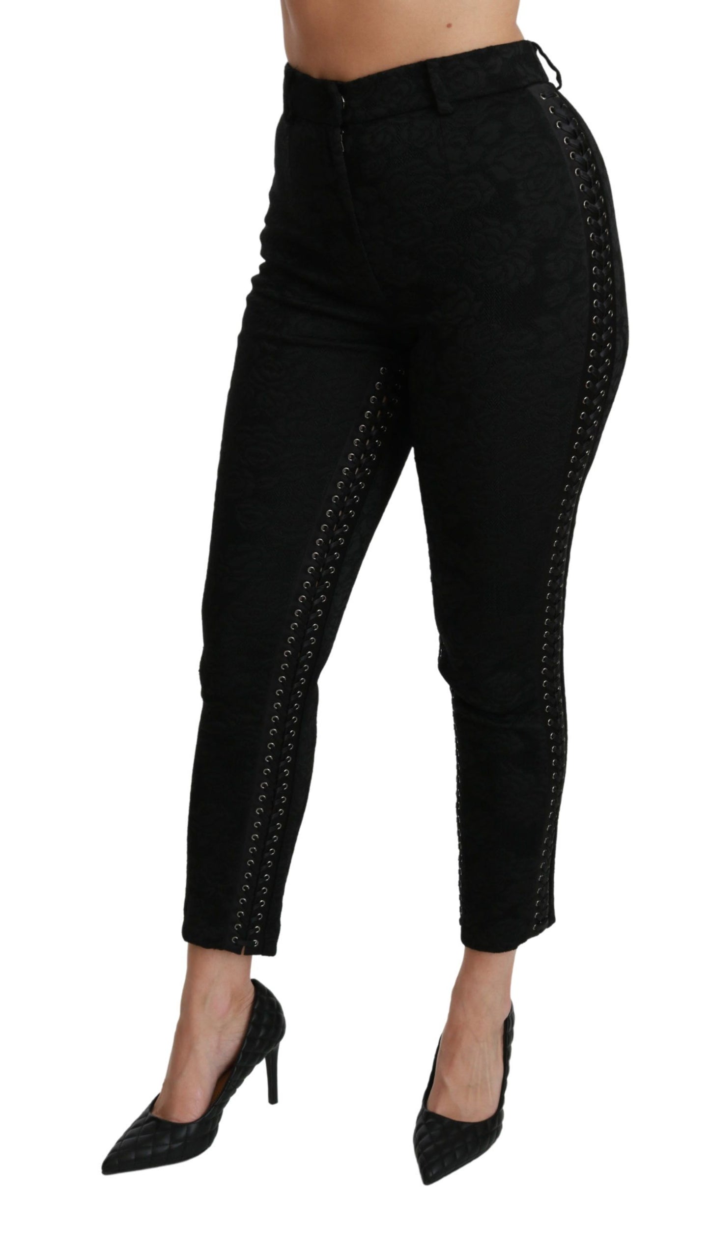 Dolce &amp; Gabbana Elegant high-waisted skinny pants in black brocade