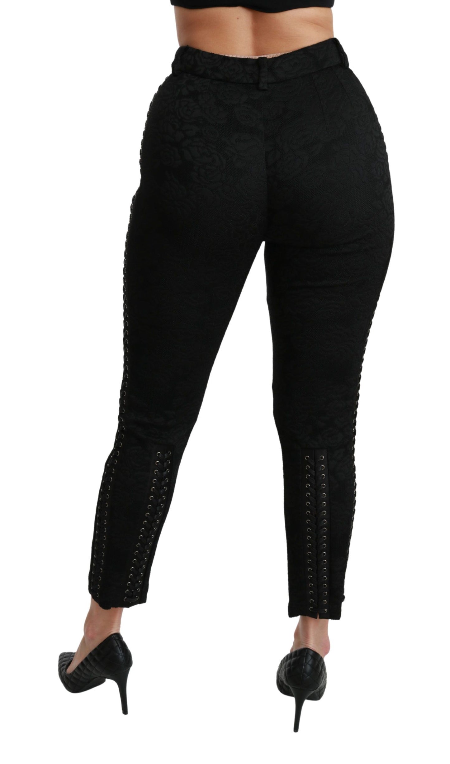 Dolce &amp; Gabbana Elegant high-waisted skinny pants in black brocade