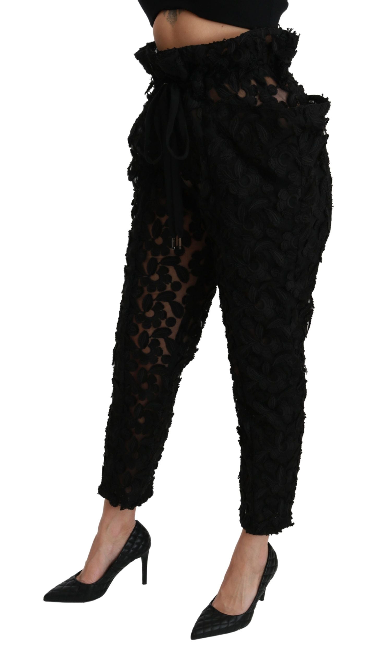 Dolce &amp; Gabbana Chic tapered trousers with high waist and lace