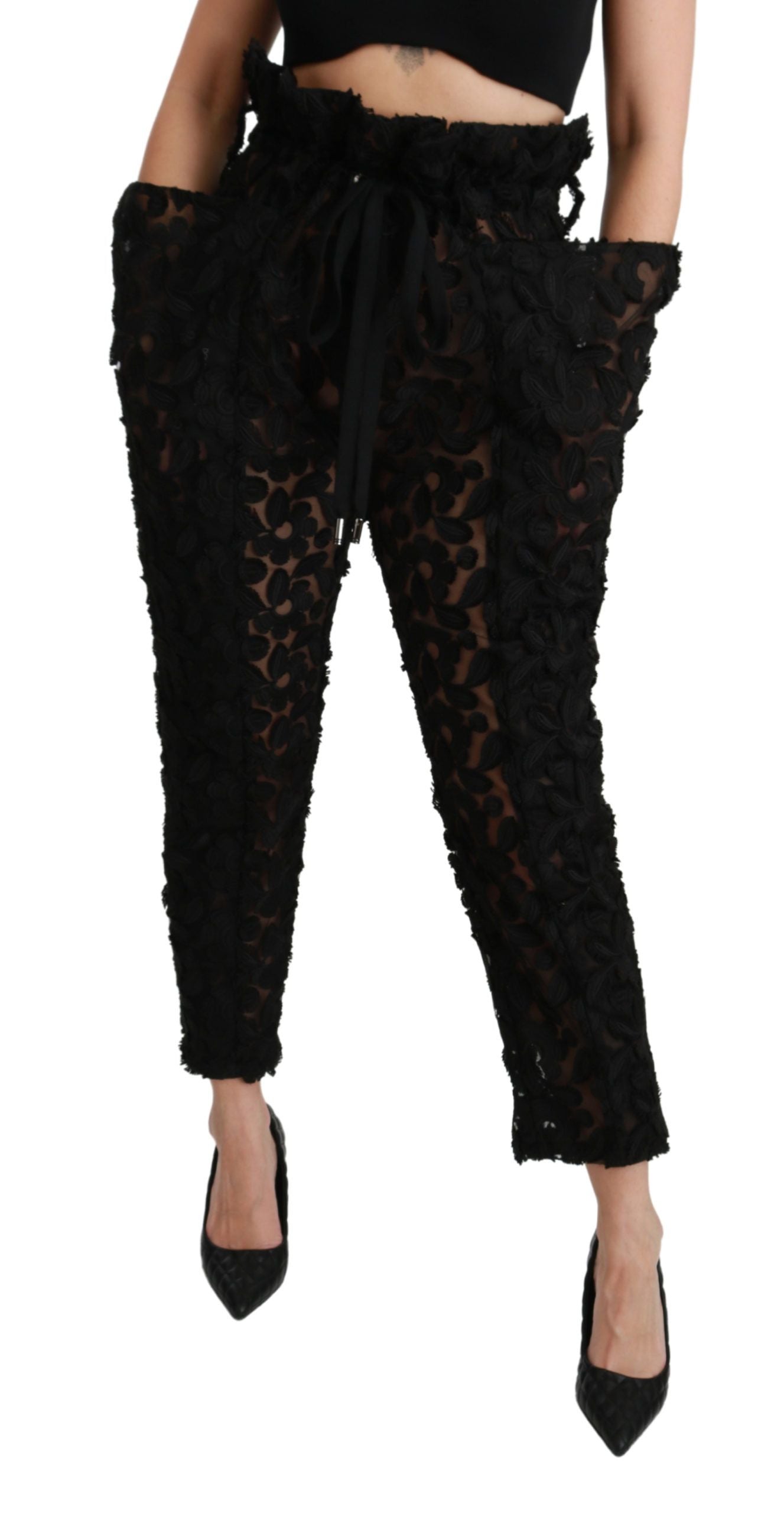 Dolce &amp; Gabbana Chic tapered trousers with high waist and lace