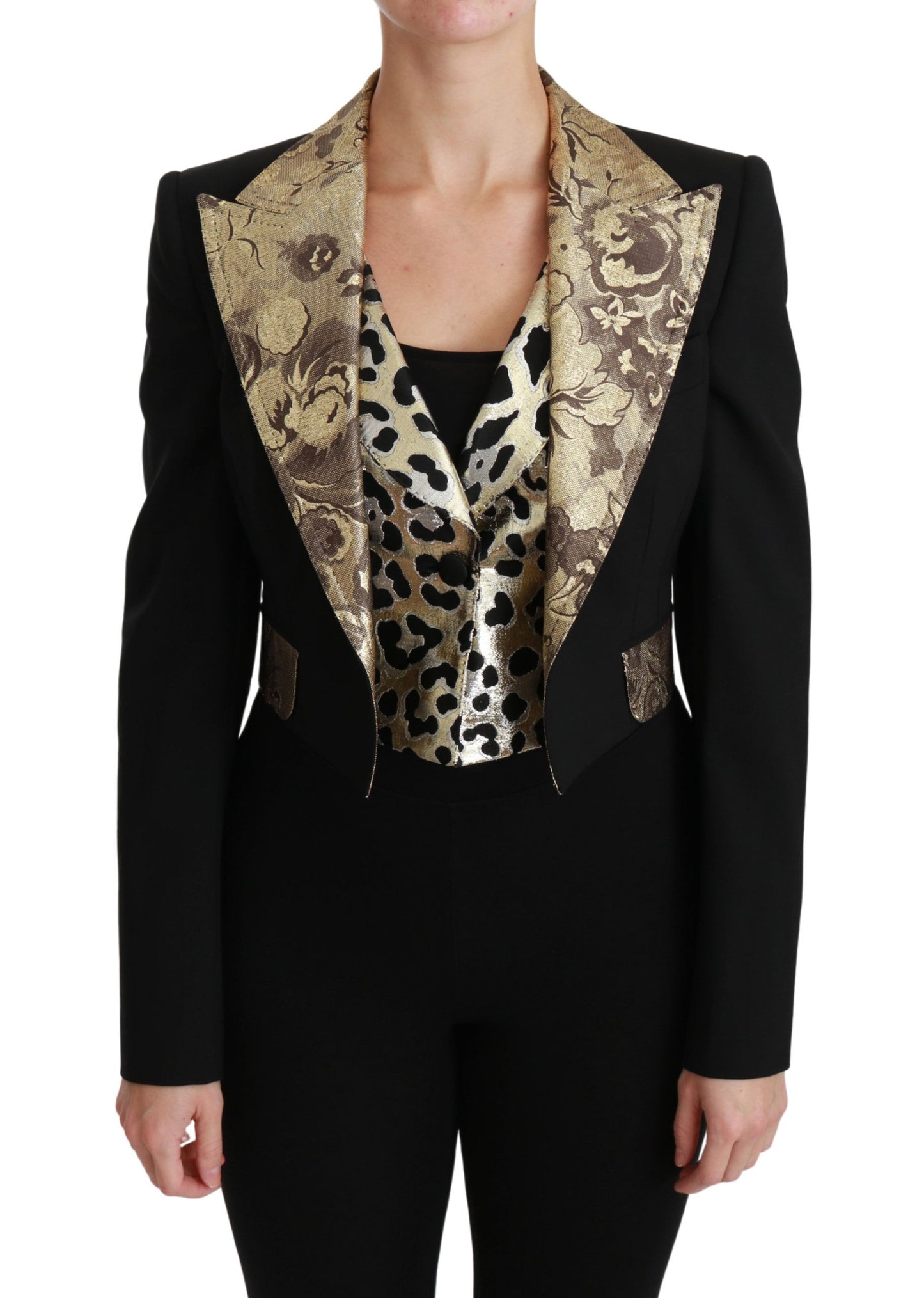 Dolce &amp; Gabbana Opulent ensemble of floral jacket and vest in black gold