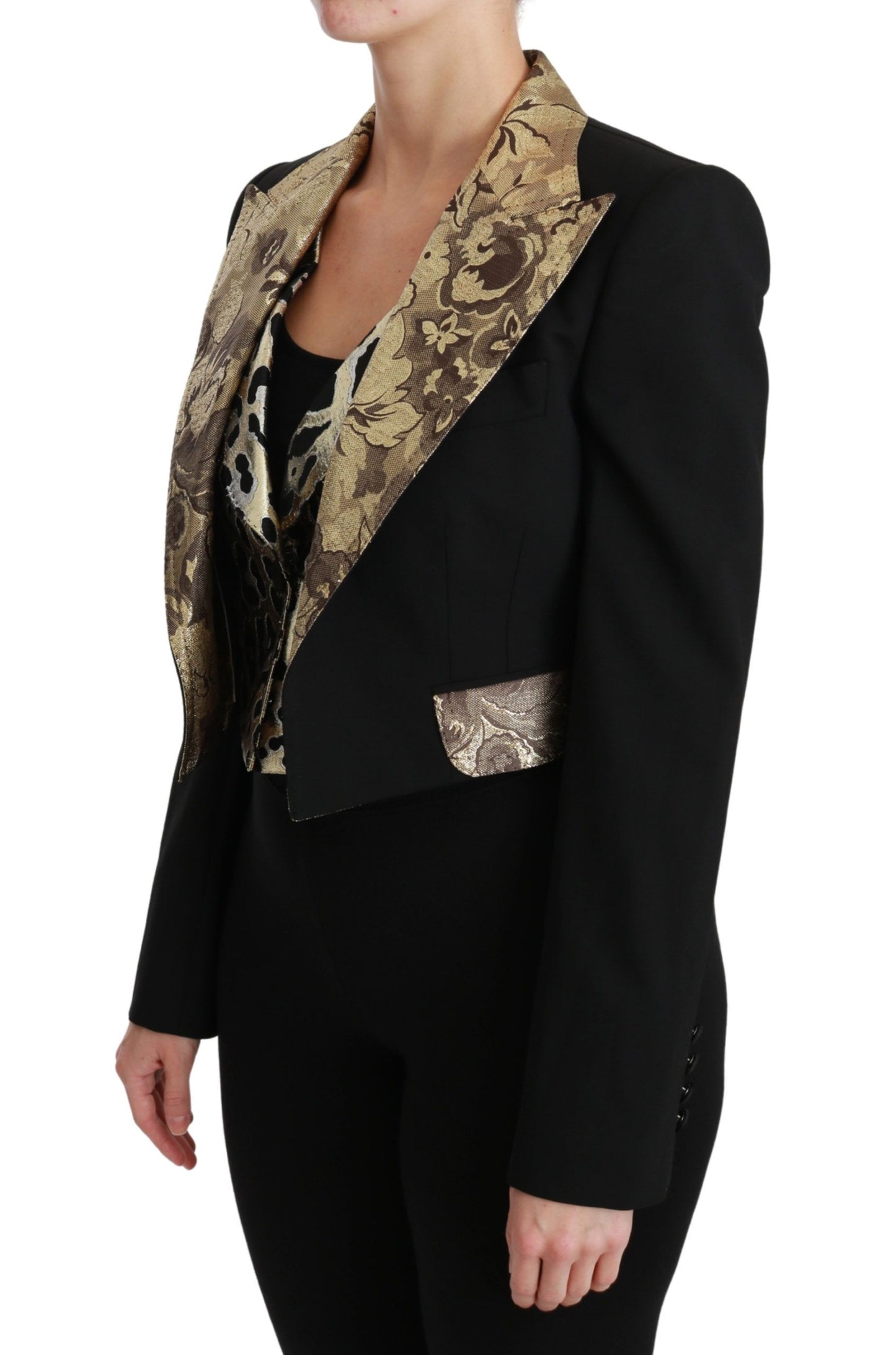 Dolce &amp; Gabbana Opulent ensemble of floral jacket and vest in black gold