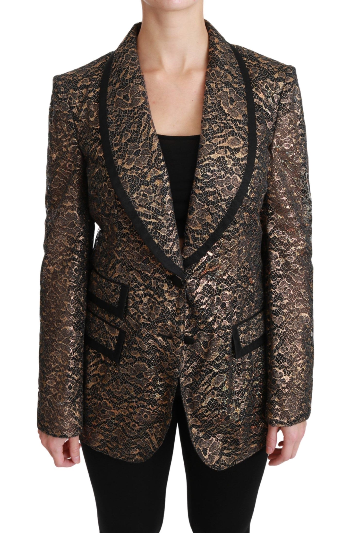 Dolce &amp; Gabbana Elegant Gold Floral Lace Blazer Jacket