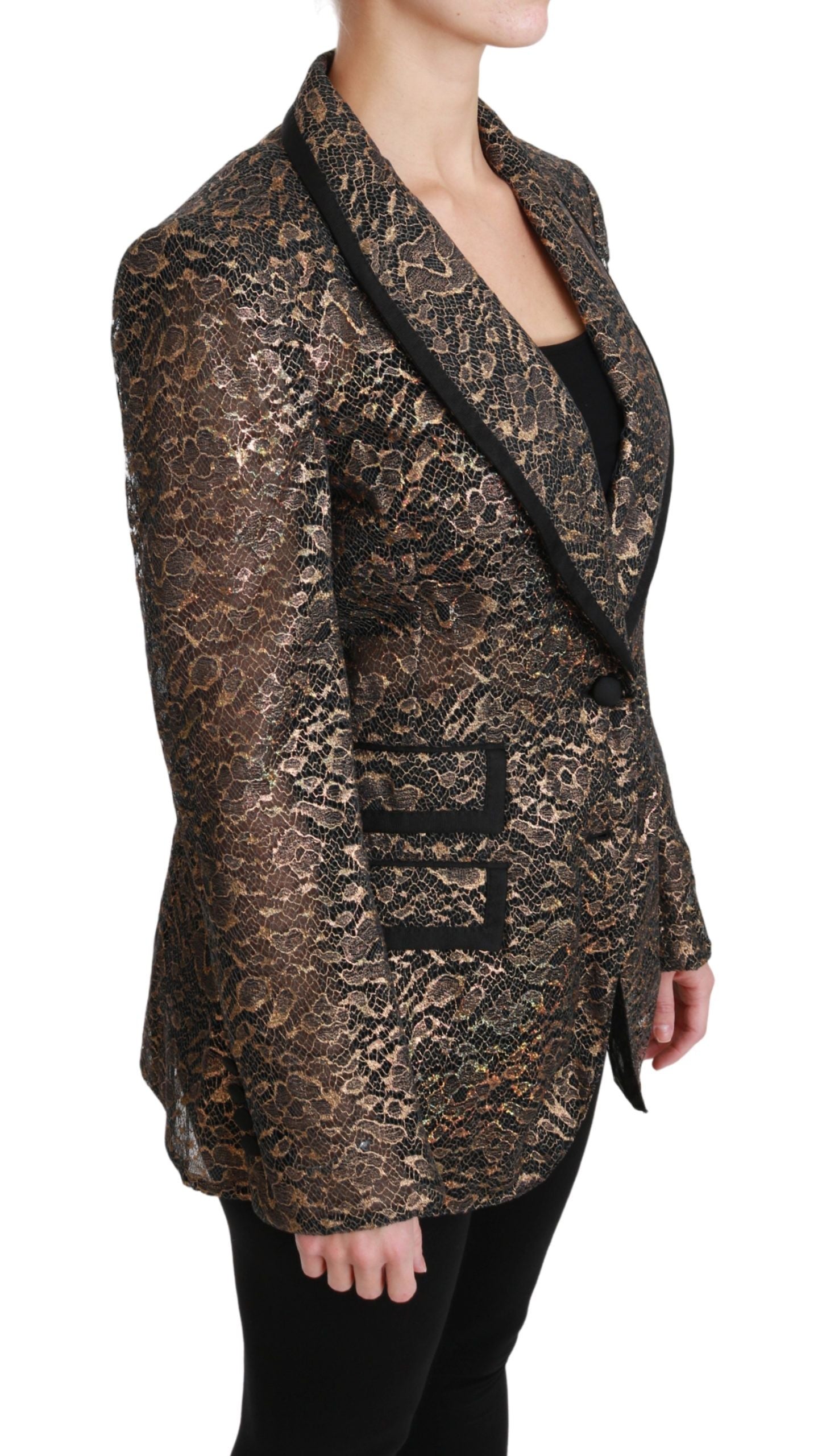 Dolce &amp; Gabbana Elegant Gold Floral Lace Blazer Jacket