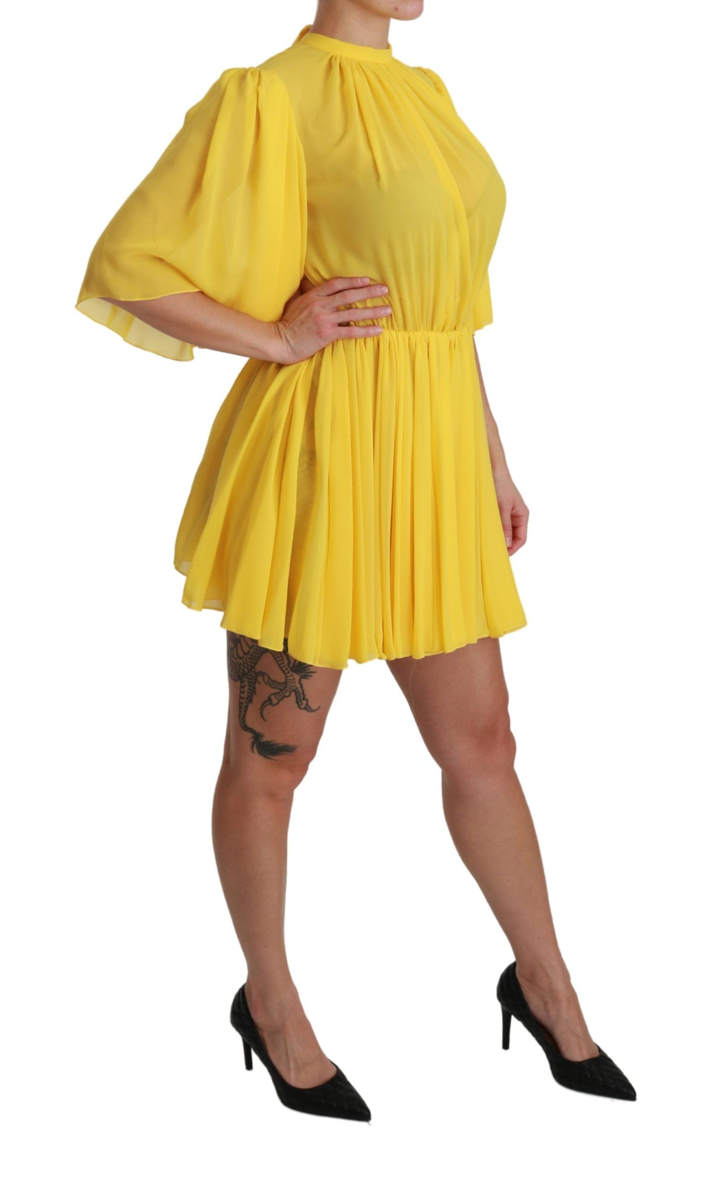 Dolce &amp; Gabbana pleated A-line silk mini dress in Sunshine Yellow