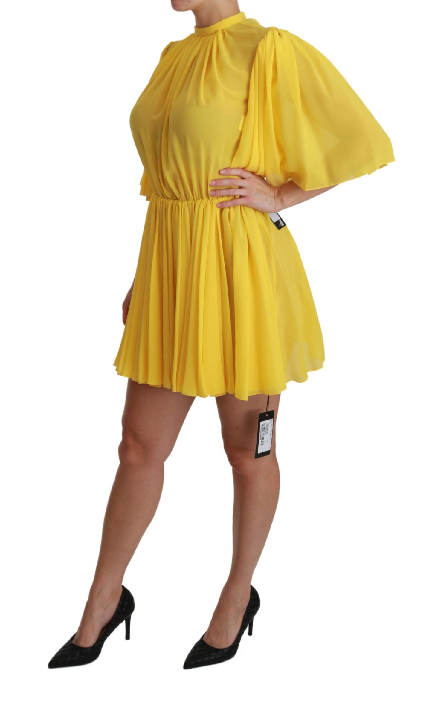 Dolce &amp; Gabbana pleated A-line silk mini dress in Sunshine Yellow