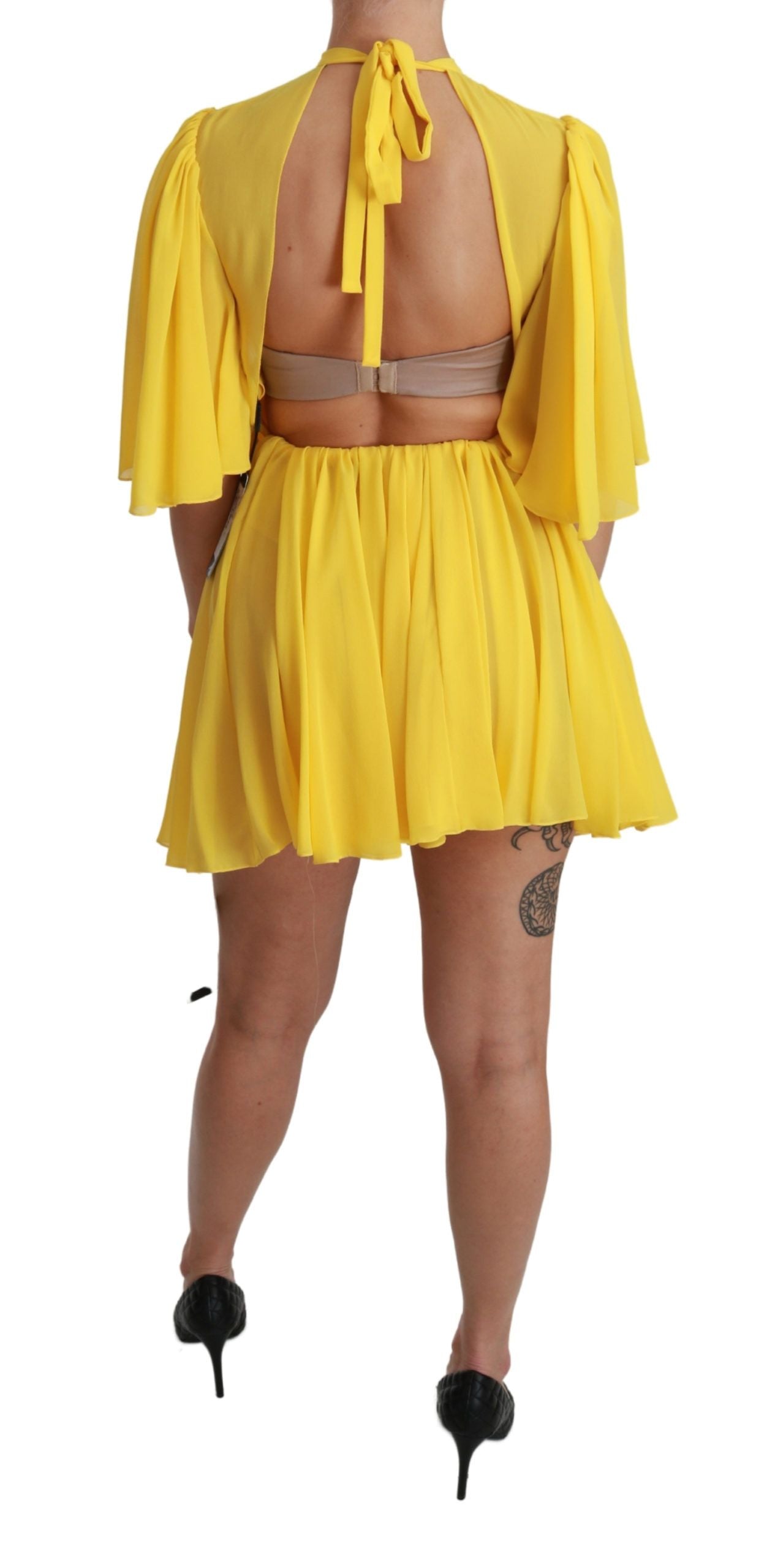 Dolce &amp; Gabbana pleated A-line silk mini dress in Sunshine Yellow