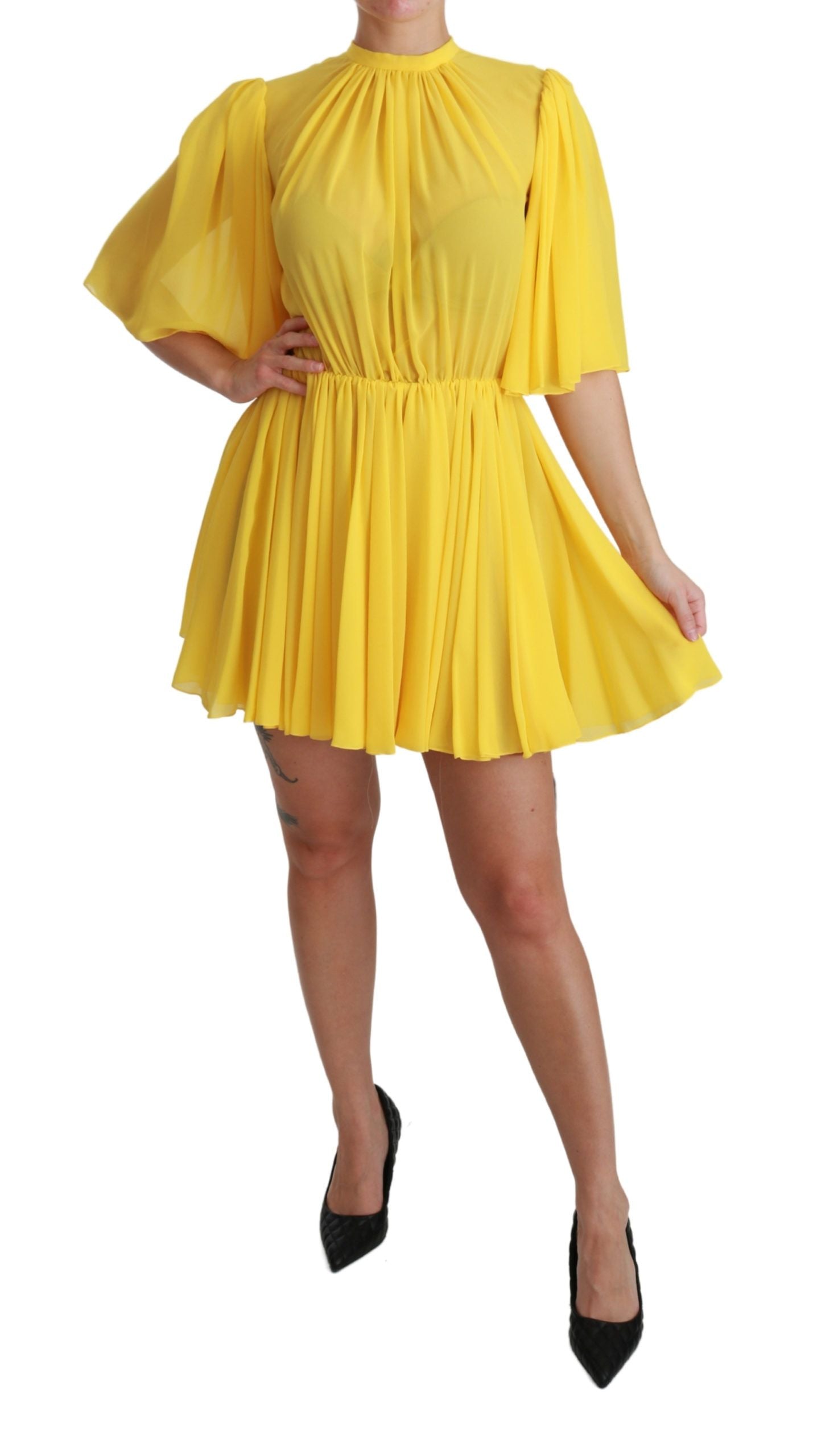 Dolce &amp; Gabbana pleated A-line silk mini dress in Sunshine Yellow