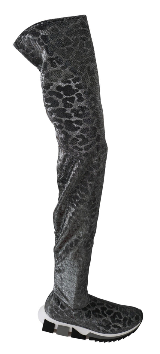 Dolce & Gabbana Elegante Leoparden-Stiefeletten über dem Knie Schuhe