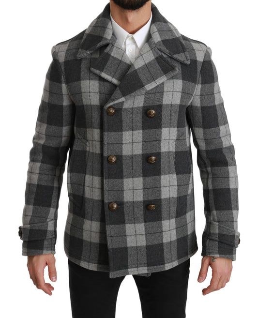 Dolce &amp; Gabbana Elegant grey checked double-breasted coat