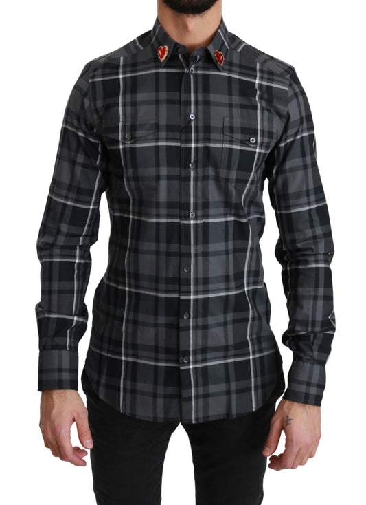 Dolce &amp; Gabbana Elegant Grey Checked Martini Shirt