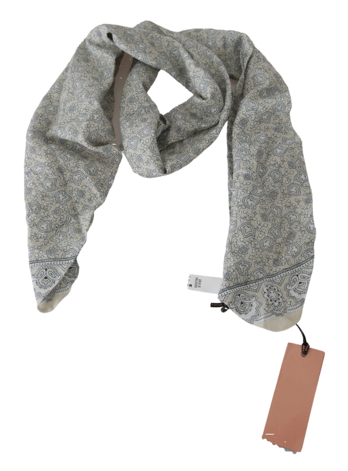 Ermanno Scervino Chic cotton scarf in beige &amp; blue with fantasy print