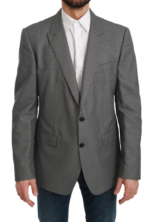 Dolce & Gabbana Eleganter grauer Blazer mit Fantasiemuster und schmaler Passform