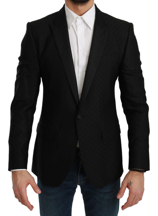 Dolce & Gabbana Eleganter schwarzer gepunkteter Blazer aus einer Wollmischung