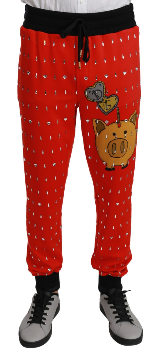 Dolce &amp; Gabbana Chic red sweatpants with piggy bank print