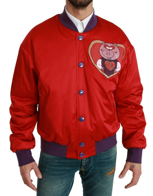 Dolce &amp; Gabbana Bright red bomber jacket with multi-coloured motif