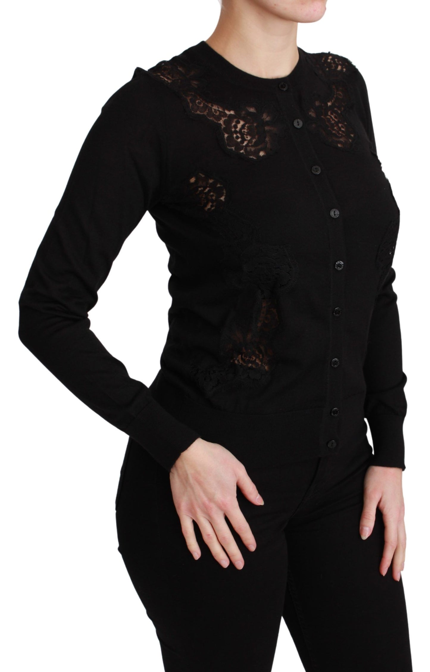 Dolce &amp; Gabbana Elegant cashmere-silk blend cardigan with lace