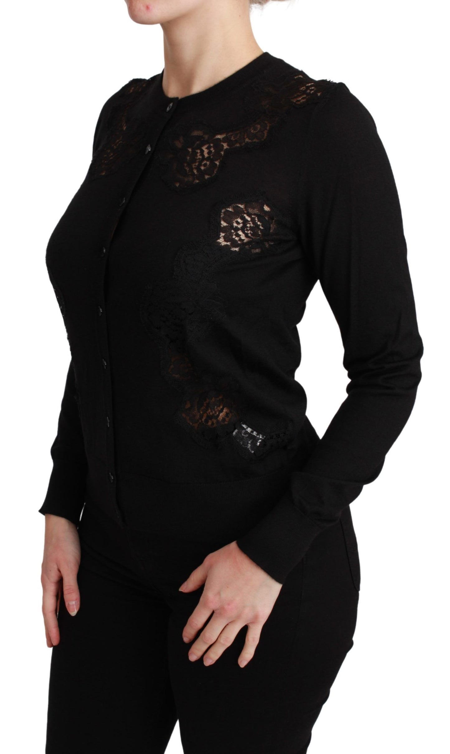 Dolce &amp; Gabbana Elegant cashmere-silk blend cardigan with lace