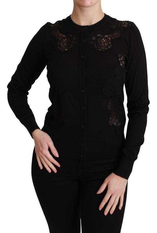 Dolce & Gabbana Elegante Strickjacke aus Kaschmir-Seiden-Mischung mit Spitze