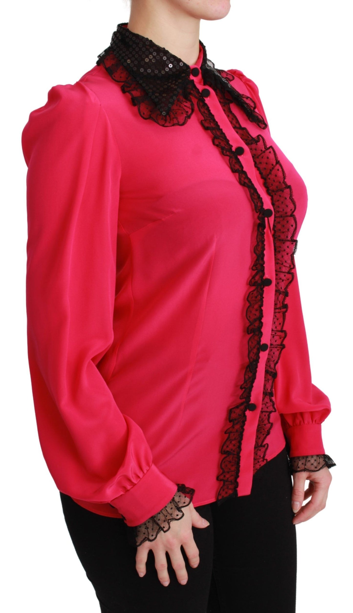 Dolce &amp; Gabbana silk blend blouse with lace in pink