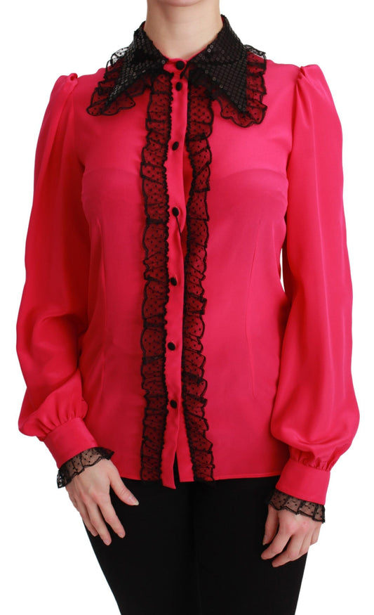 Dolce &amp; Gabbana silk blend blouse with lace in pink