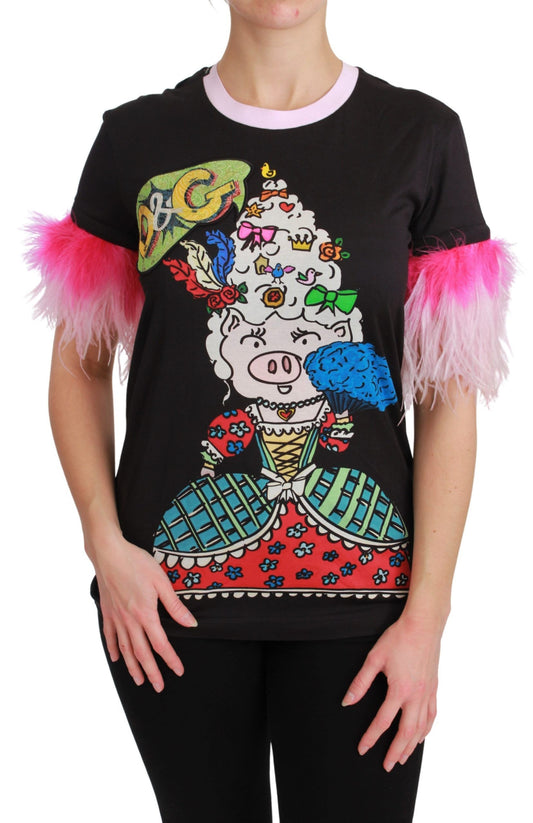 Dolce & Gabbana Schickes T-Shirt mit Rundhalsausschnitt und Jahr-der-Schweine-Motiv