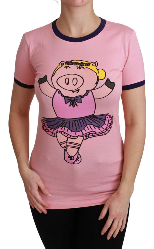 Dolce & Gabbana Rosa T-Shirt mit Rundhalsausschnitt Jahr des Schweins