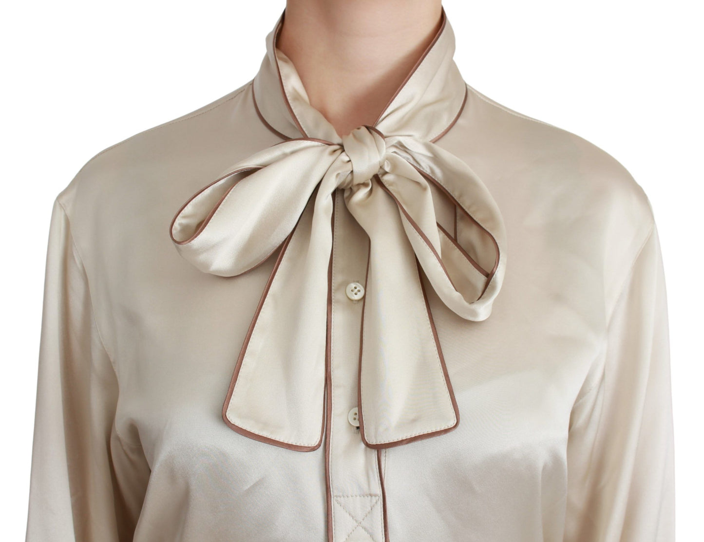 Dolce &amp; Gabbana Elegant beige silk satin blouse with QUEEN embroidery