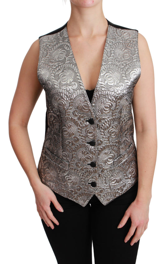 Dolce &amp; Gabbana Elegant sleeveless brocade vest in silver